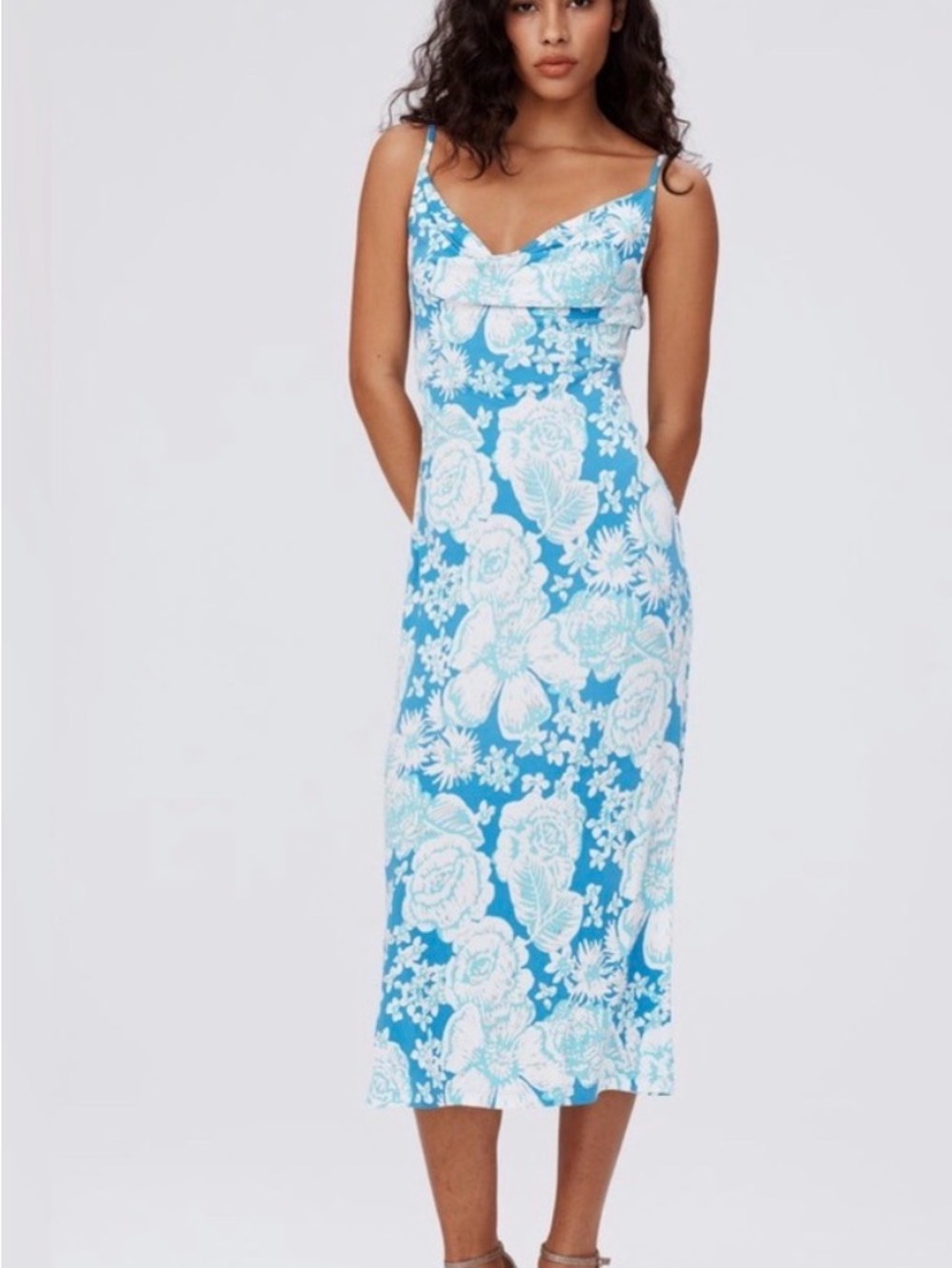 Diane Von Fürstenberg Blue & White Floral Slip Dress, size L